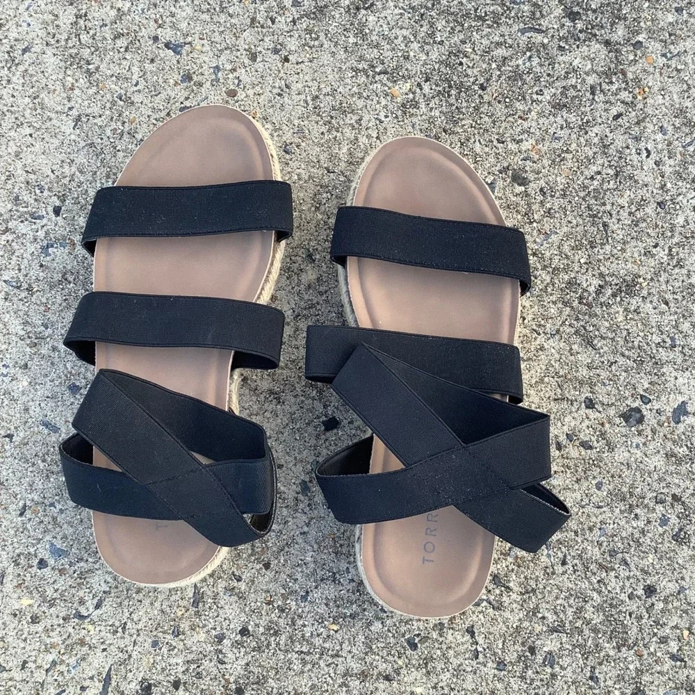 Torrid Black Multi Strap Elastic Espadrille Flatform Sandals Womens 9.5WW